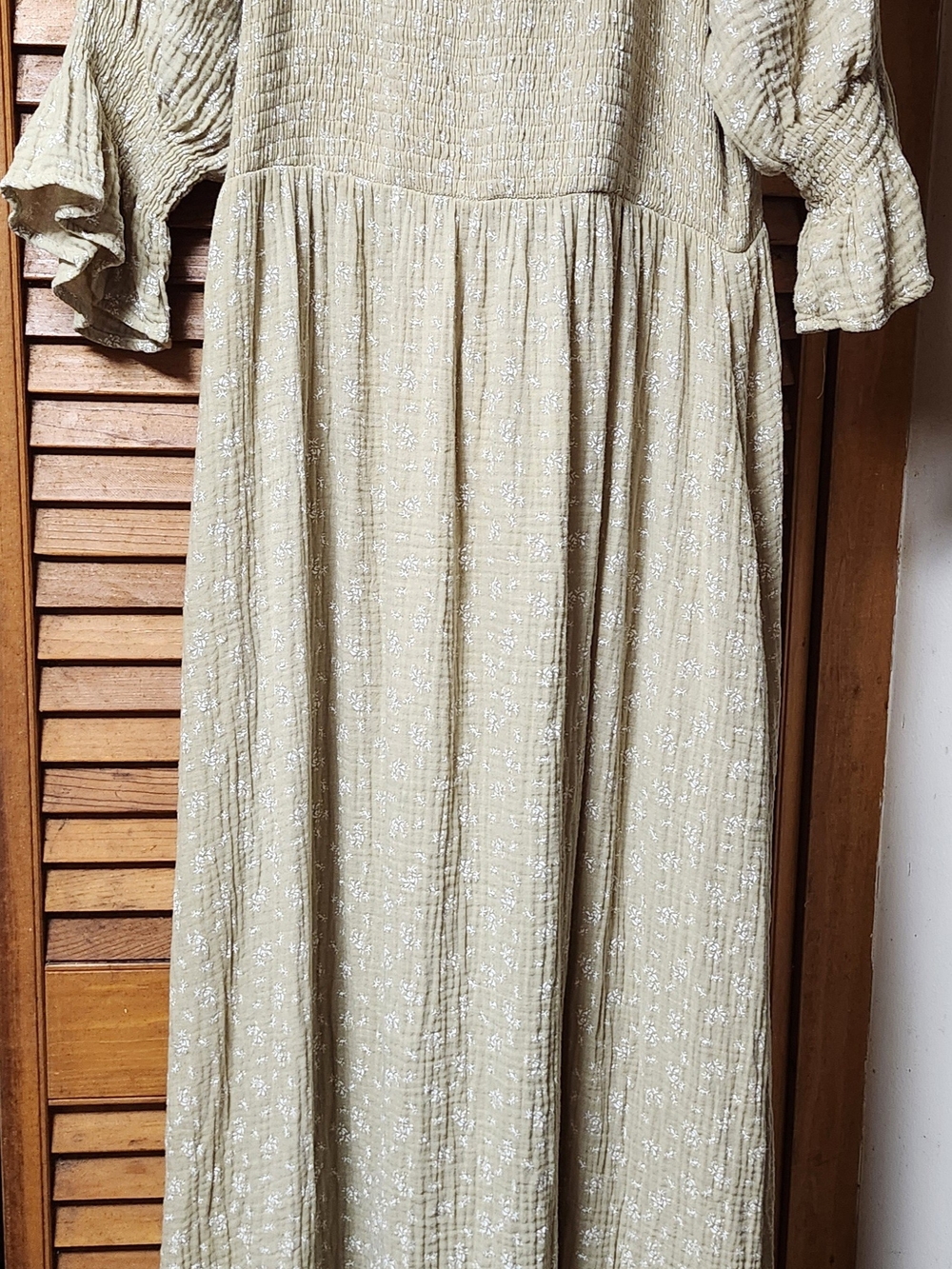 Smocked Maxi Dress in Light Tan Floral - Women's